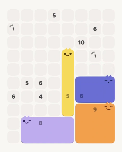MeowBlock Level 183 after step 4, placing the 6-cell rectangular block at the middle-right area