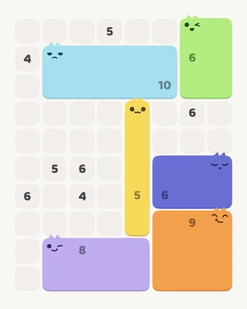 MeowBlock Level 183 after step 6, placing the 6-cell rectangular block at the upper-right area