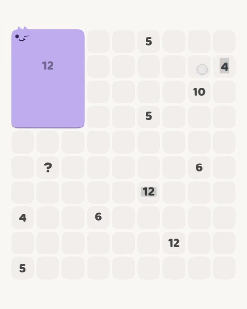MeowBlock Level 184 after step 1, placing the 12-cell rectangular block at the upper-left area