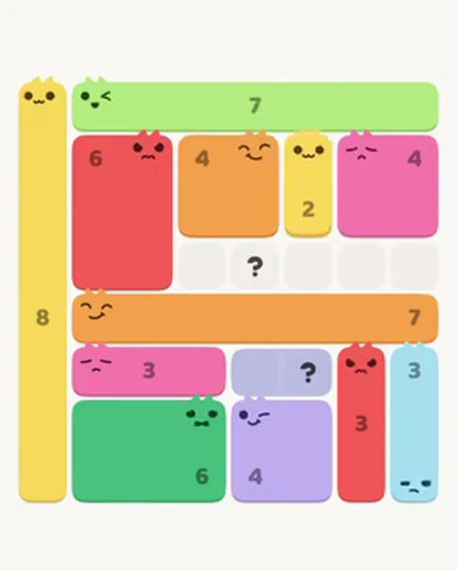 MeowBlock Level 20 after step 13, placing the 2-cell vertical block at the upper-right area