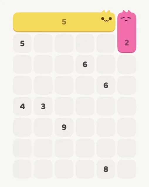 MeowBlock Level 22 after step 2, placing the 2-cell vertical block at the upper-right area