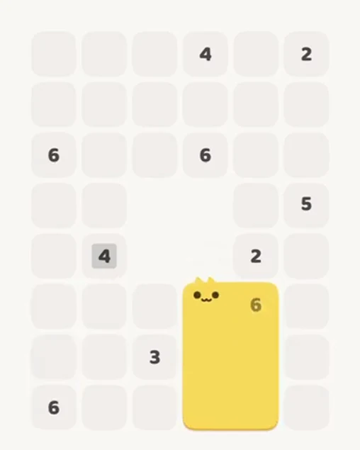 MeowBlock Level 23 after step 1, placing the 6-cell rectangular block at the lower-right area