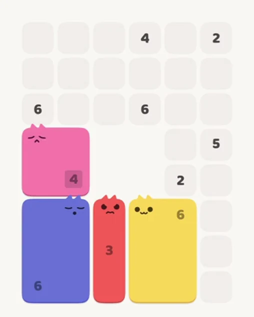 MeowBlock Level 23 after step 4, placing the 4-cell square block at the middle-left area
