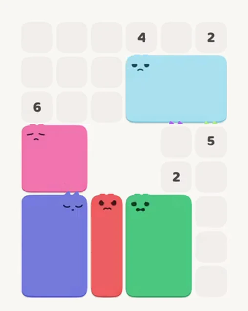 MeowBlock Level 23 after step 5, placing the 6-cell rectangular block at the upper-right area