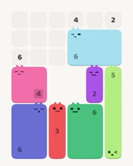 MeowBlock Level 23 after step 7, placing the 2-cell vertical block at the middle-right area