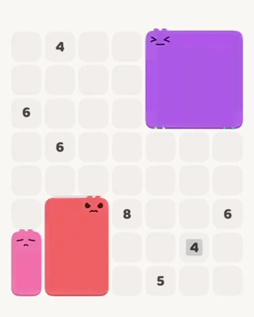 MeowBlock Level 24 after step 3, placing the 6-cell rectangular block at the lower center