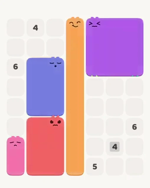 MeowBlock Level 24 after step 5, placing the 8-cell vertical block at the middle center