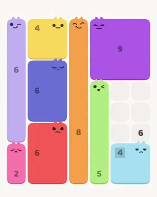 MeowBlock Level 24 after step 9, placing the 4-cell square block at the lower-right area