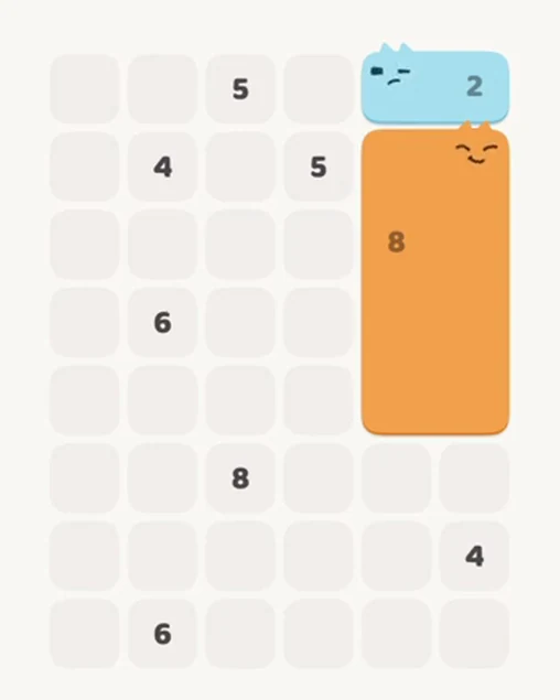 MeowBlock Level 25 after step 2, placing the 2-cell horizontal block at the upper-right area