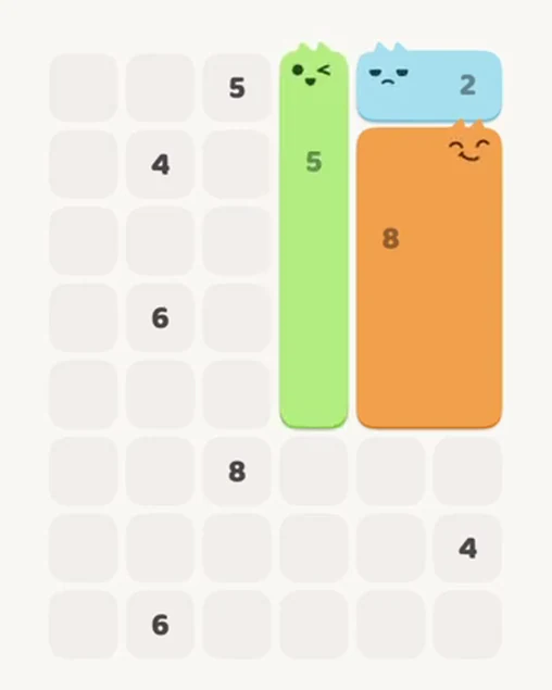 MeowBlock Level 25 after step 3, placing the 5-cell vertical block at the middle-right area