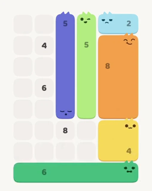 MeowBlock Level 25 after step 6, placing the 6-cell horizontal block at the lower center