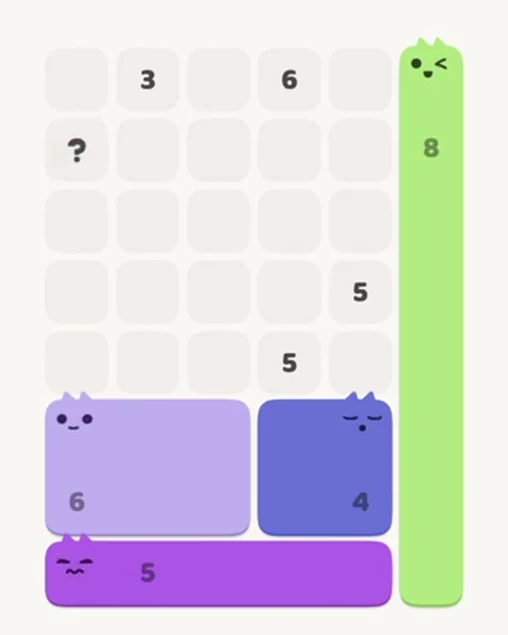 MeowBlock Level 26 after step 4, placing the 6-cell rectangular block at the lower-left area