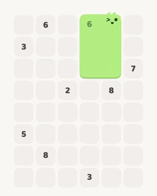 MeowBlock Level 27 after step 1, placing the 6-cell rectangular block at the upper-right area