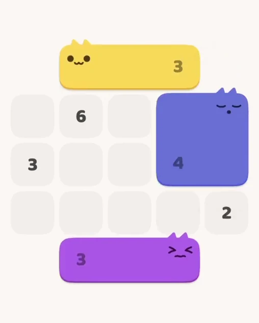 MeowBlock Level 3 after step 3, placing the 4-cell square block at the middle-right area