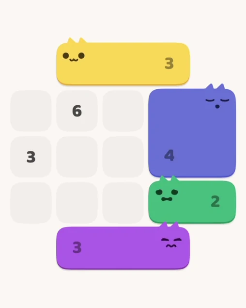 MeowBlock Level 3 after step 4, placing the 2-cell horizontal block at the lower-right area
