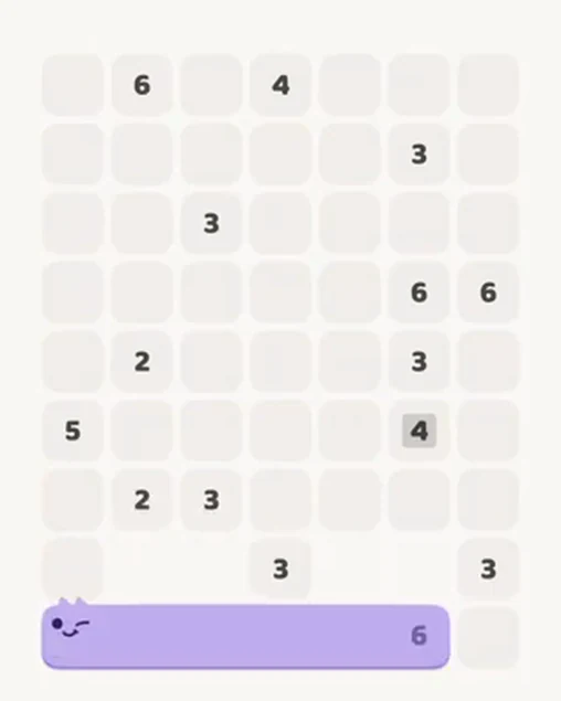 MeowBlock Level 31 after step 1, placing the 6-cell horizontal block at the lower center