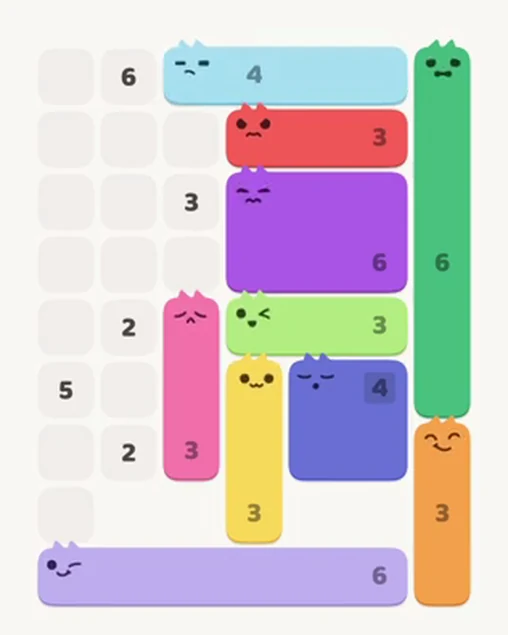 MeowBlock Level 31 after step 10, placing the 4-cell horizontal block at the upper center