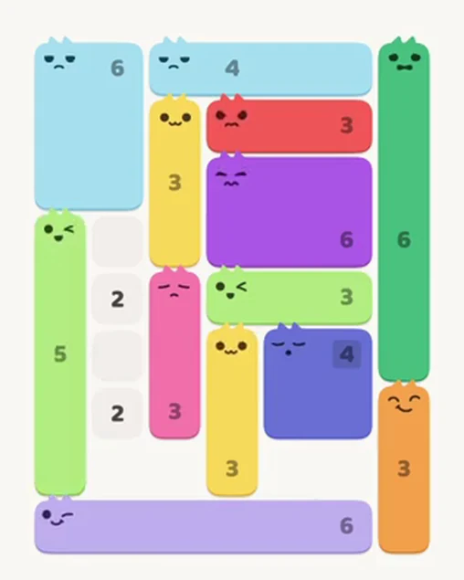 MeowBlock Level 31 after step 13, placing the 5-cell vertical block at the lower-left area