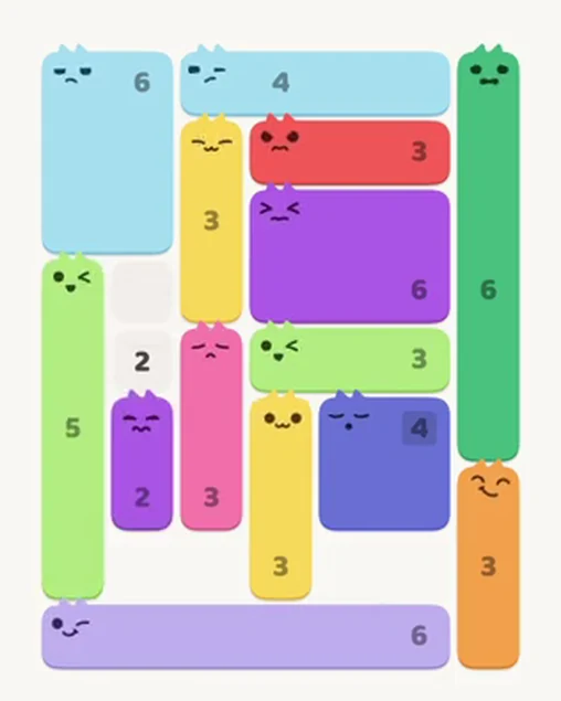 MeowBlock Level 31 after step 14, placing the 2-cell vertical block at the lower-left area