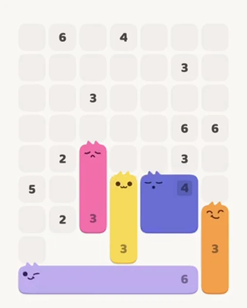 MeowBlock Level 31 after step 5, placing the 4-cell square block at the lower-right area