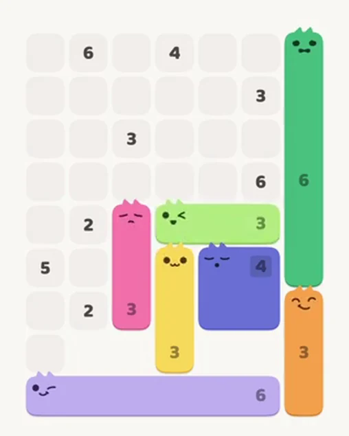 MeowBlock Level 31 after step 7, placing the 3-cell horizontal block at the middle-right area
