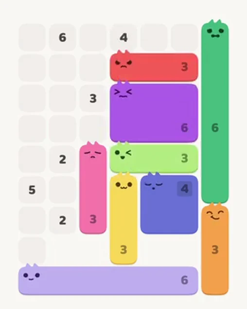 MeowBlock Level 31 after step 9, placing the 3-cell horizontal block at the upper-right area