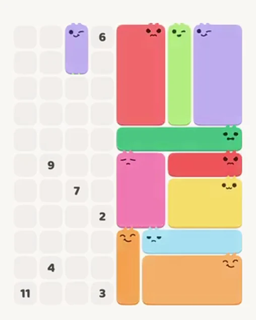 MeowBlock Level 32 after step 11, placing the 2-cell vertical block at the upper-left area