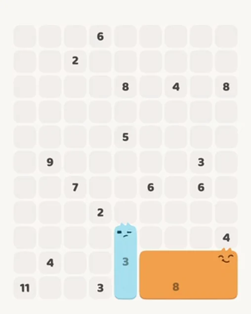 MeowBlock Level 32 after step 2, placing the 3-cell vertical block at the lower center