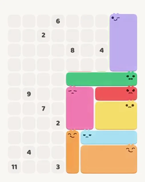 MeowBlock Level 32 after step 8, placing the 3-cell horizontal block at the middle-right area