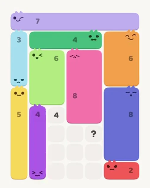 MeowBlock Level 33 after step 10, placing the 4-cell vertical block at the lower-left area