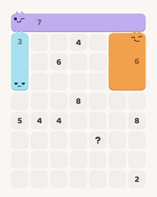 MeowBlock Level 33 after step 3, placing the 6-cell rectangular block at the upper-right area
