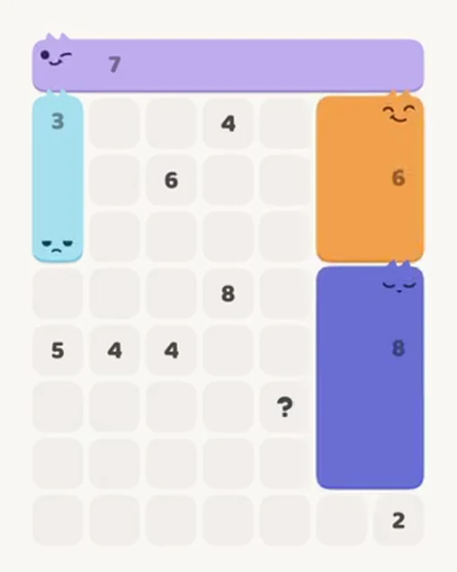 MeowBlock Level 33 after step 4, placing the 8-cell rectangular block at the lower-right area