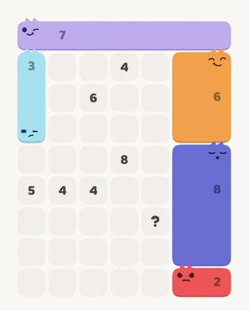 MeowBlock Level 33 after step 5, placing the 2-cell horizontal block at the lower-right area