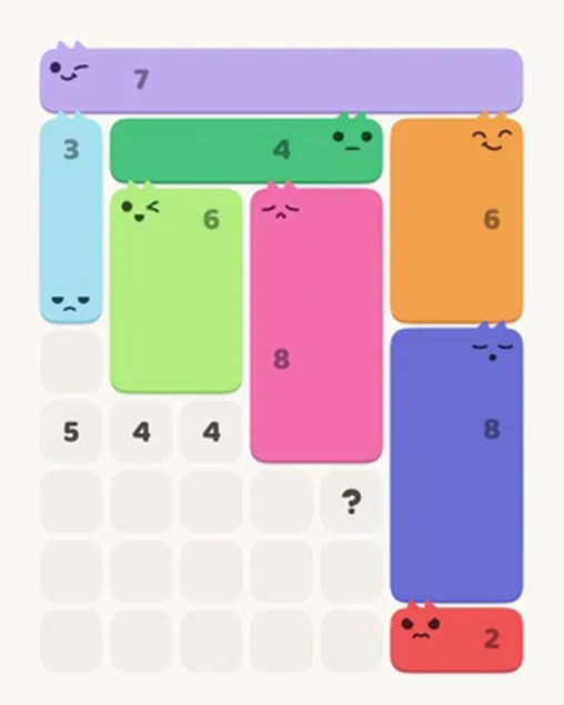 MeowBlock Level 33 after step 8, placing the 6-cell rectangular block at the middle center