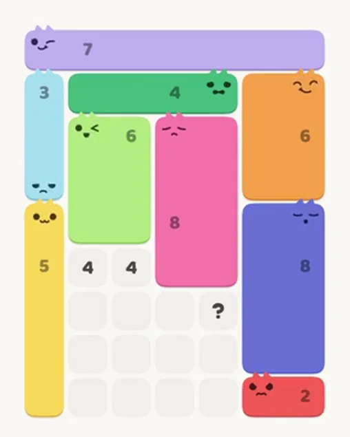 MeowBlock Level 33 after step 9, placing the 5-cell vertical block at the lower-left area