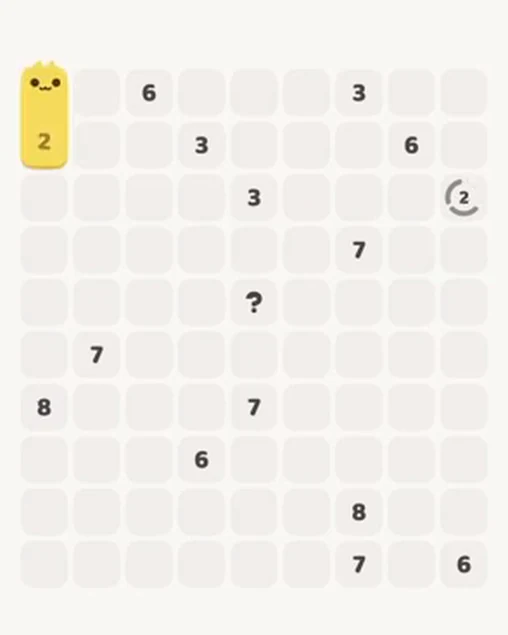 MeowBlock Level 34 after step 1, placing the 2-cell vertical block at the upper-left area