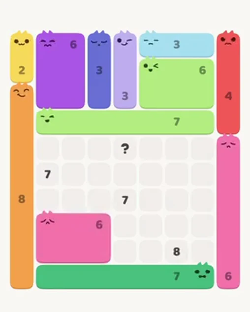 MeowBlock Level 34 after step 12, placing the 6-cell rectangular block at the lower-left area