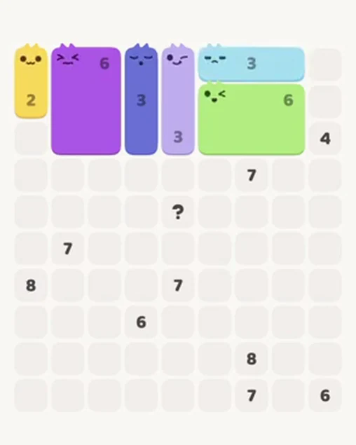 MeowBlock Level 34 after step 6, placing the 3-cell horizontal block at the upper-right area