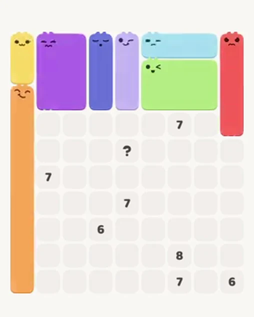 MeowBlock Level 34 after step 8, placing the 8-cell vertical block at the middle-left area