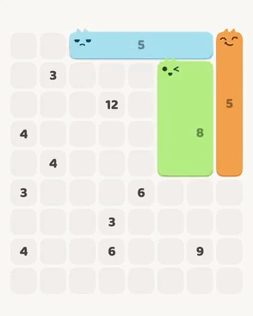 MeowBlock Level 35 after step 3, placing the 8-cell rectangular block at the middle-right area