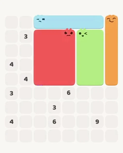 MeowBlock Level 35 after step 4, placing the 12-cell rectangular block at the middle center