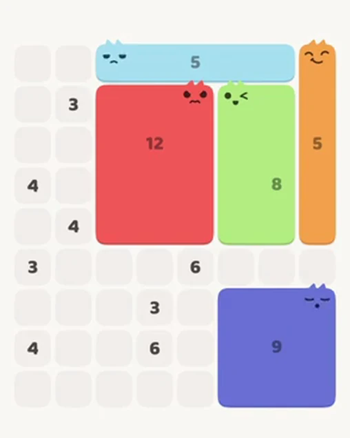 MeowBlock Level 35 after step 5, placing the 9-cell square block at the lower-right area
