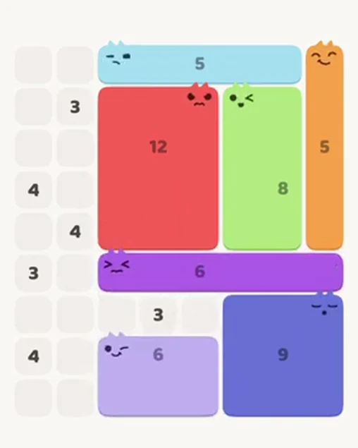 MeowBlock Level 35 after step 7, placing the 6-cell rectangular block at the lower center