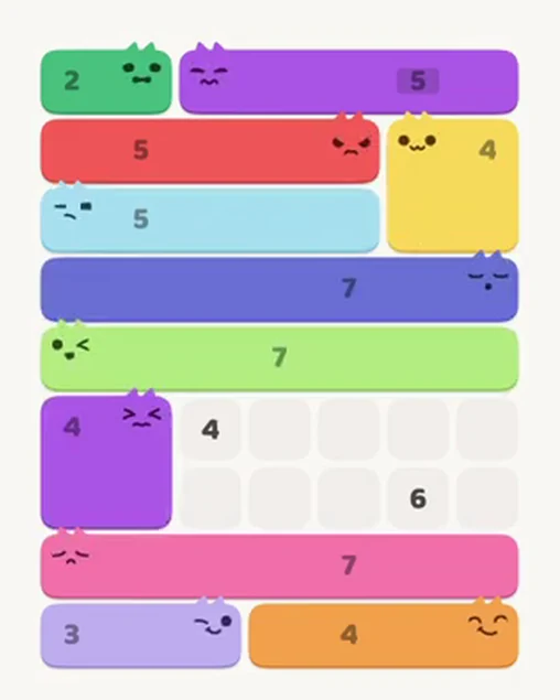 MeowBlock Level 36 after step 11, placing the 4-cell square block at the lower-left area