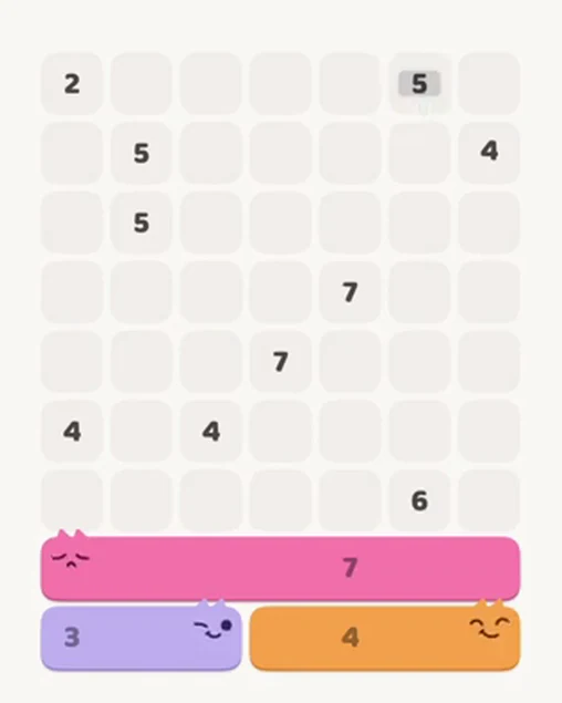 MeowBlock Level 36 after step 3, placing the 3-cell horizontal block at the lower-left area