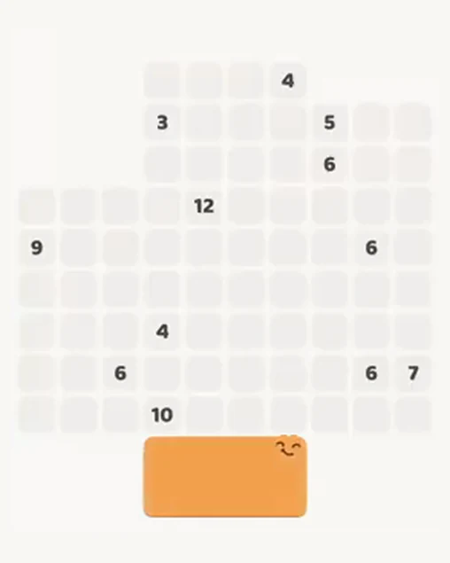 MeowBlock Level 37 after step 1, placing the 8-cell rectangular block at the lower center