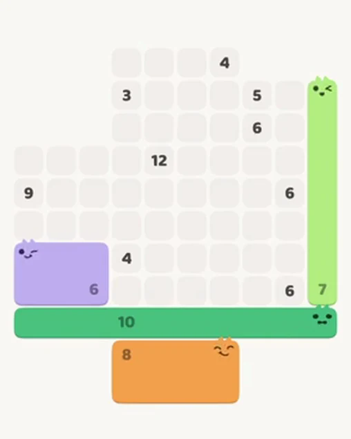 MeowBlock Level 37 after step 4, placing the 6-cell rectangular block at the lower-left area