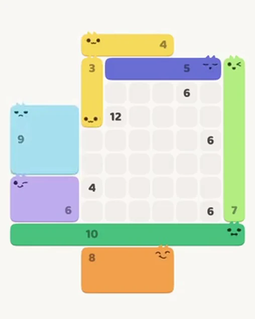 MeowBlock Level 37 after step 8, placing the 9-cell square block at the middle-left area