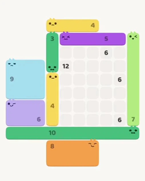 MeowBlock Level 37 after step 9, placing the 4-cell vertical block at the middle center