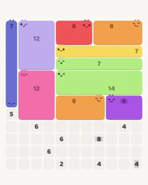 MeowBlock Level 38 after step 10, placing the 6-cell rectangular block at the middle-right area